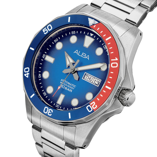 Alba AL4541X1 Men’s Automatic Watch with Blue-Black Gradation Dial & Silver Stainless-Steel Strap