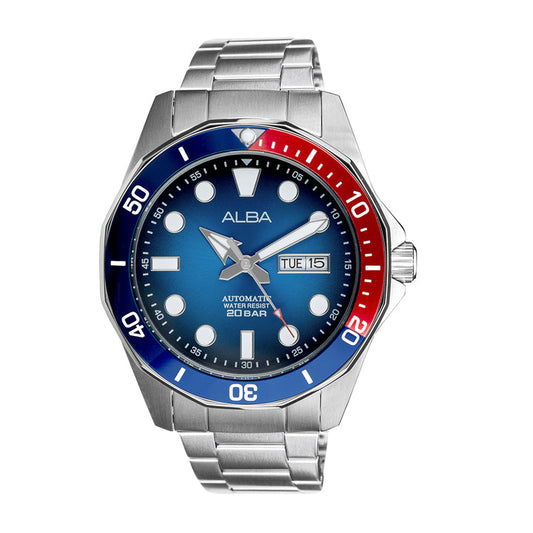 Alba AL4541X1 Men’s Automatic Watch with Blue-Black Gradation Dial & Silver Stainless-Steel Strap