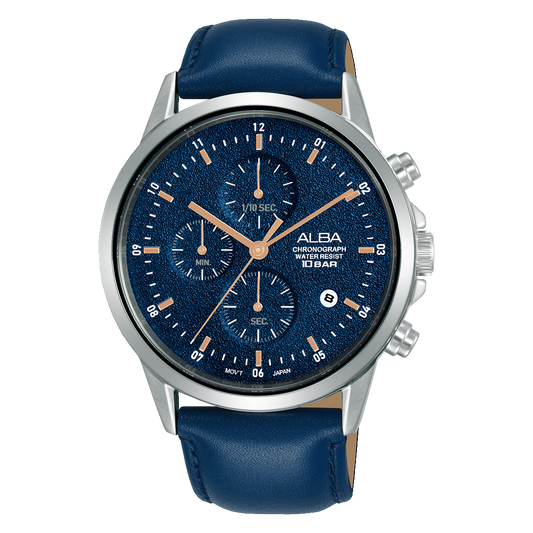 Alba AM3867X1 Men’s Chronograph Watch with Blue Dial & Blue Leather Strap
