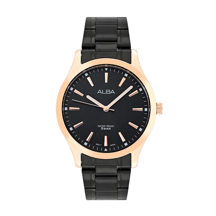 Alba ARX006X1 Analog Quartz Men’s Watch with Black Dial & Black Stainless Steel Strap