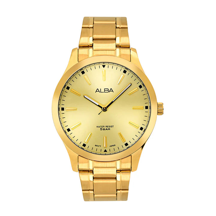 Alba ARX018X1 Analog Quartz Men’s Watch with Gold Dial & Gold Stainless Steel Strap