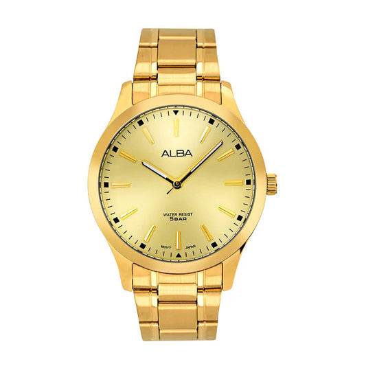 Alba ARX018X1 Analog Quartz Men’s Watch with Gold Dial & Gold Stainless Steel Strap