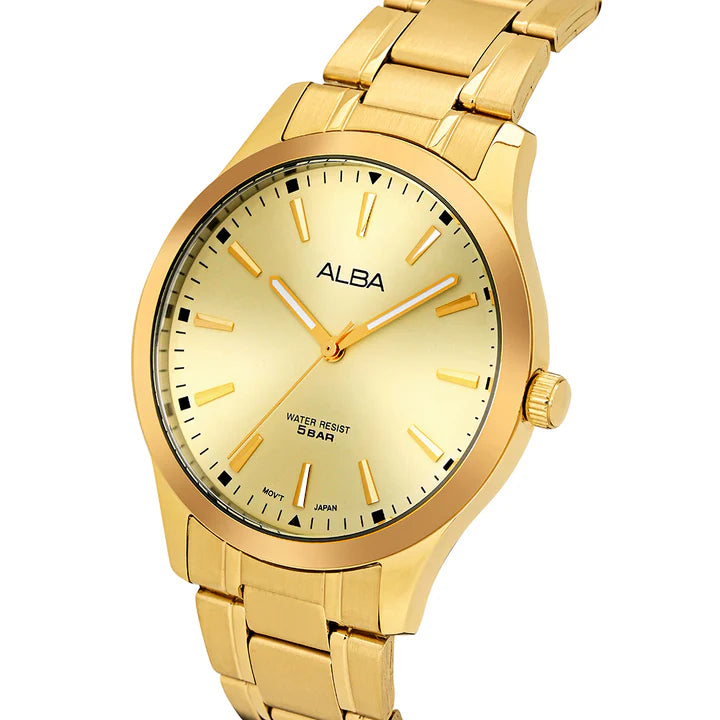 Alba ARX018X1 Analog Quartz Men’s Watch with Gold Dial & Gold Stainless Steel Strap