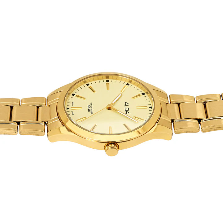 Alba ARX018X1 Analog Quartz Men’s Watch with Gold Dial & Gold Stainless Steel Strap