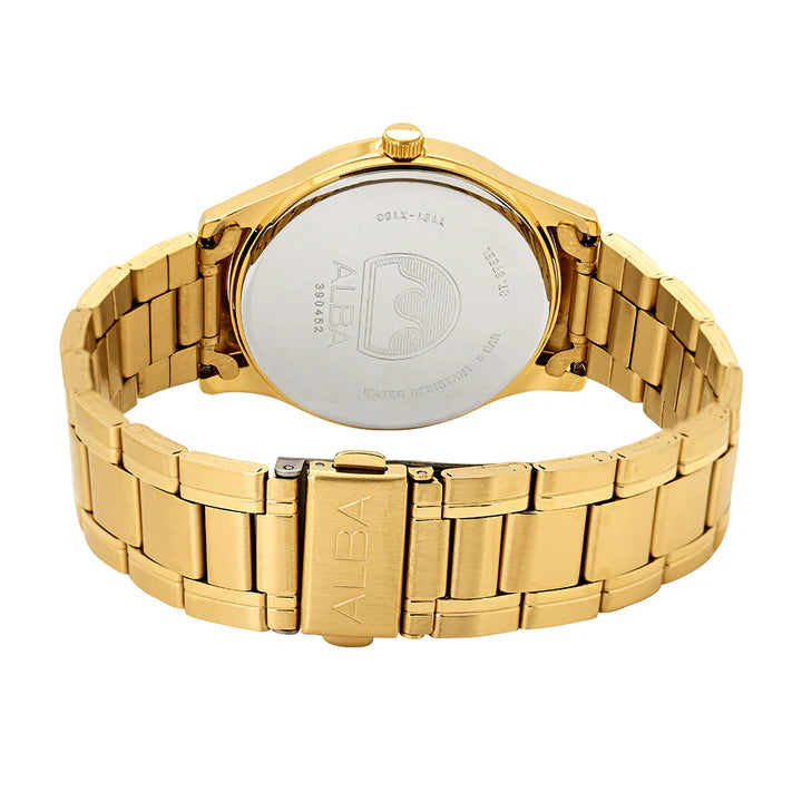 Alba ARX018X1 Analog Quartz Men’s Watch with Gold Dial & Gold Stainless Steel Strap