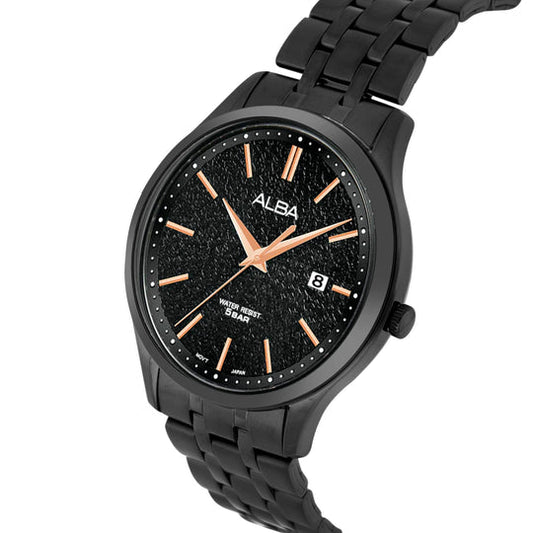 Alba AS9R25X1 Men’s Analog Watch with Black Marble Dial & Black Stainless-Steel Strap