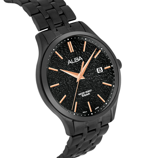 Alba AS9R25X1 Men’s Analog Watch with Black Marble Dial & Black Stainless-Steel Strap