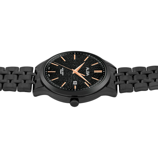 Alba AS9R25X1 Men’s Analog Watch with Black Marble Dial & Black Stainless-Steel Strap