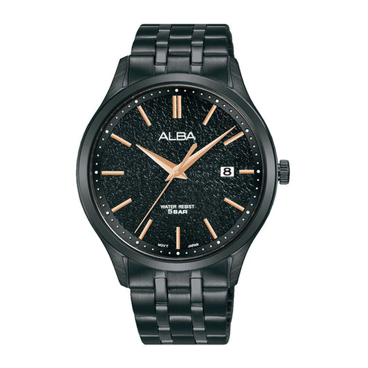 Alba AS9R25X1 Men’s Analog Watch with Black Marble Dial & Black Stainless-Steel Strap