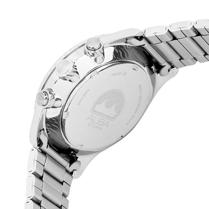 Alba AT3H81X1 Men’s Chronograph Watch with Jet Black Dial & Silver Stainless Steel Strap