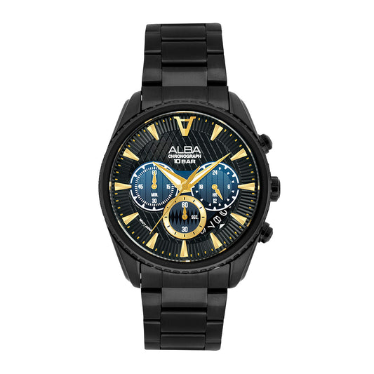 Alba AT3J09X1 Men’s Chronograph Watch with Black-Blue Gradation Dial & Stainless Steel Strap