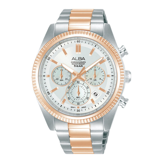 Alba AT3K14X1 Men’s Chronograph Watch with Silver Dial & Two-Tone Stainless-Steel Strap