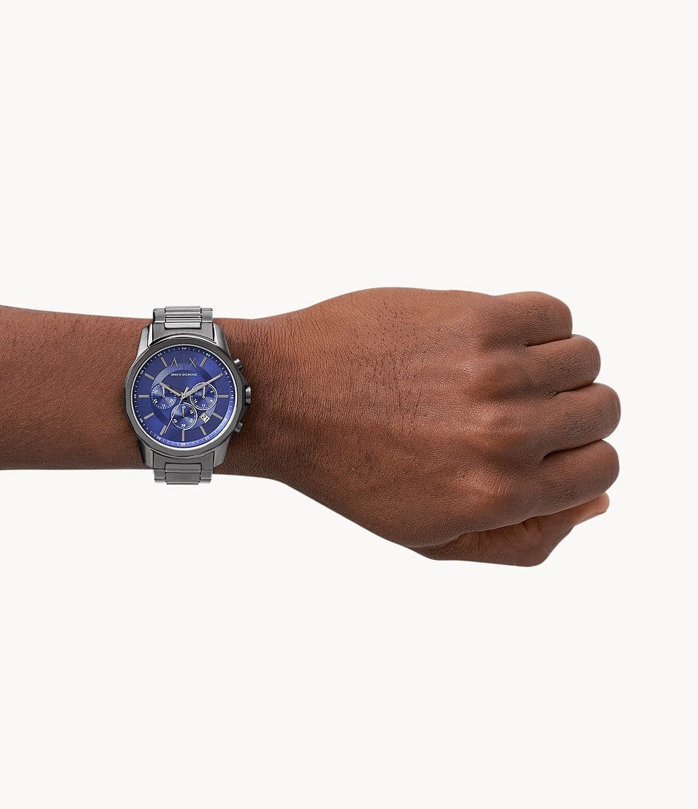 Armani Exchange AX1731I Men's Quartz Chronograph Watch Blue Sunray Dial Gunmetal Stainless Steel Bracelet