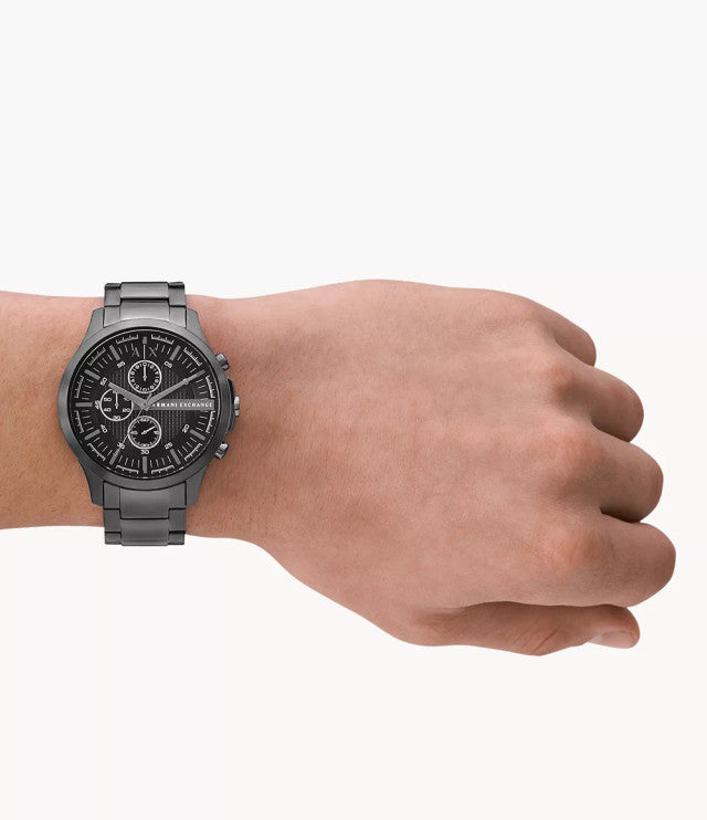 Armani Exchange AX2454I Men's Quartz Chronograph Watch Black Dial Gunmetal Stainless Steel Bracelet