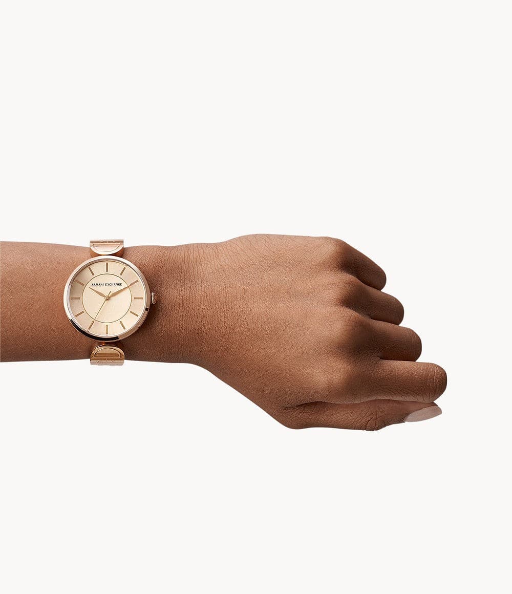 Armani Exchange AX5328I Women's Quartz Analog Watch Rose Gold Sunray Dial Rose Gold Stainless Steel Bracelet