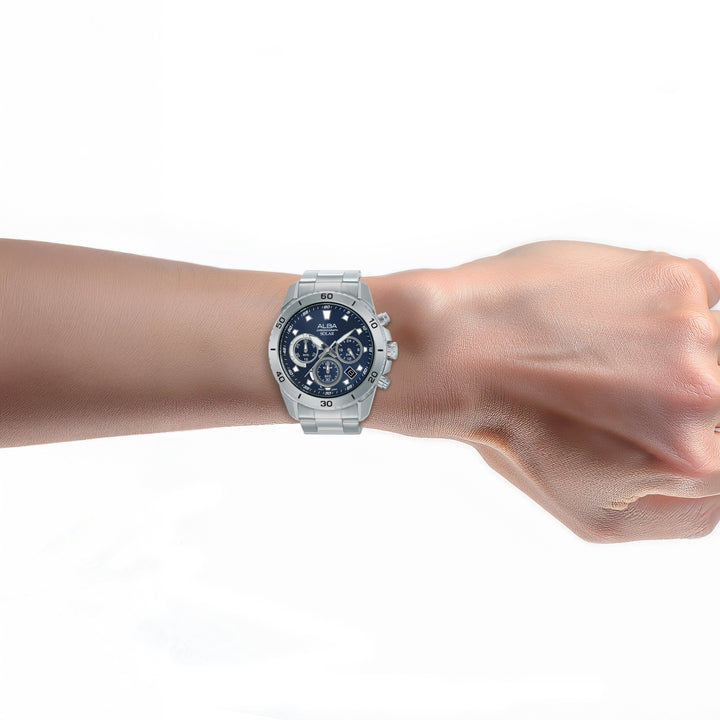 Alba AZ5013X1 Men’s Solar Chronograph Watch with Blue Dial & Silver Stainless-Steel strap