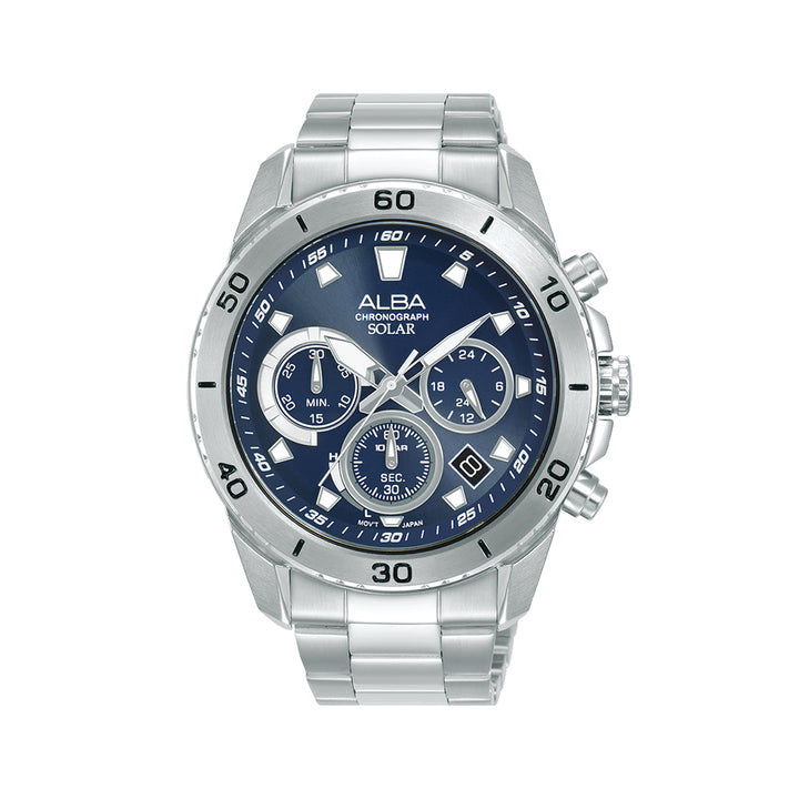 Alba AZ5013X1 Men’s Solar Chronograph Watch with Blue Dial & Silver Stainless-Steel strap