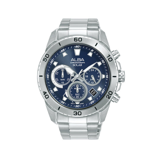Alba AZ5013X1 Men’s Solar Chronograph Watch with Blue Dial & Silver Stainless-Steel strap
