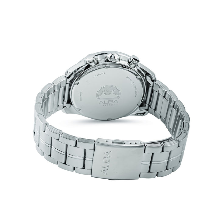 Alba A4B017X1 Men’s Chronograph Watch with Navy Blue Dial & Silver Stainless-Steel Strap