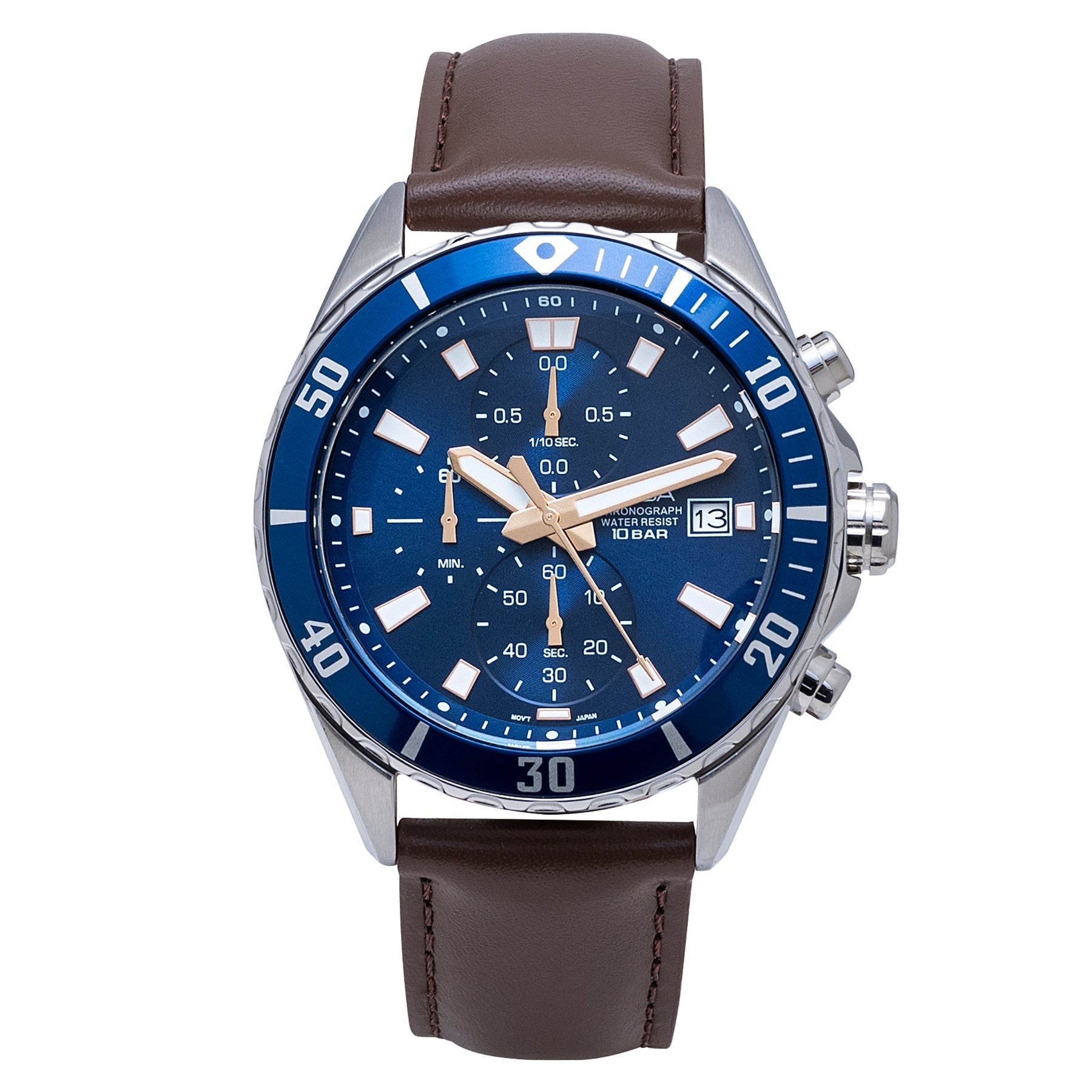 Alba men’s chronograph watch with blue dial and brown leather strap