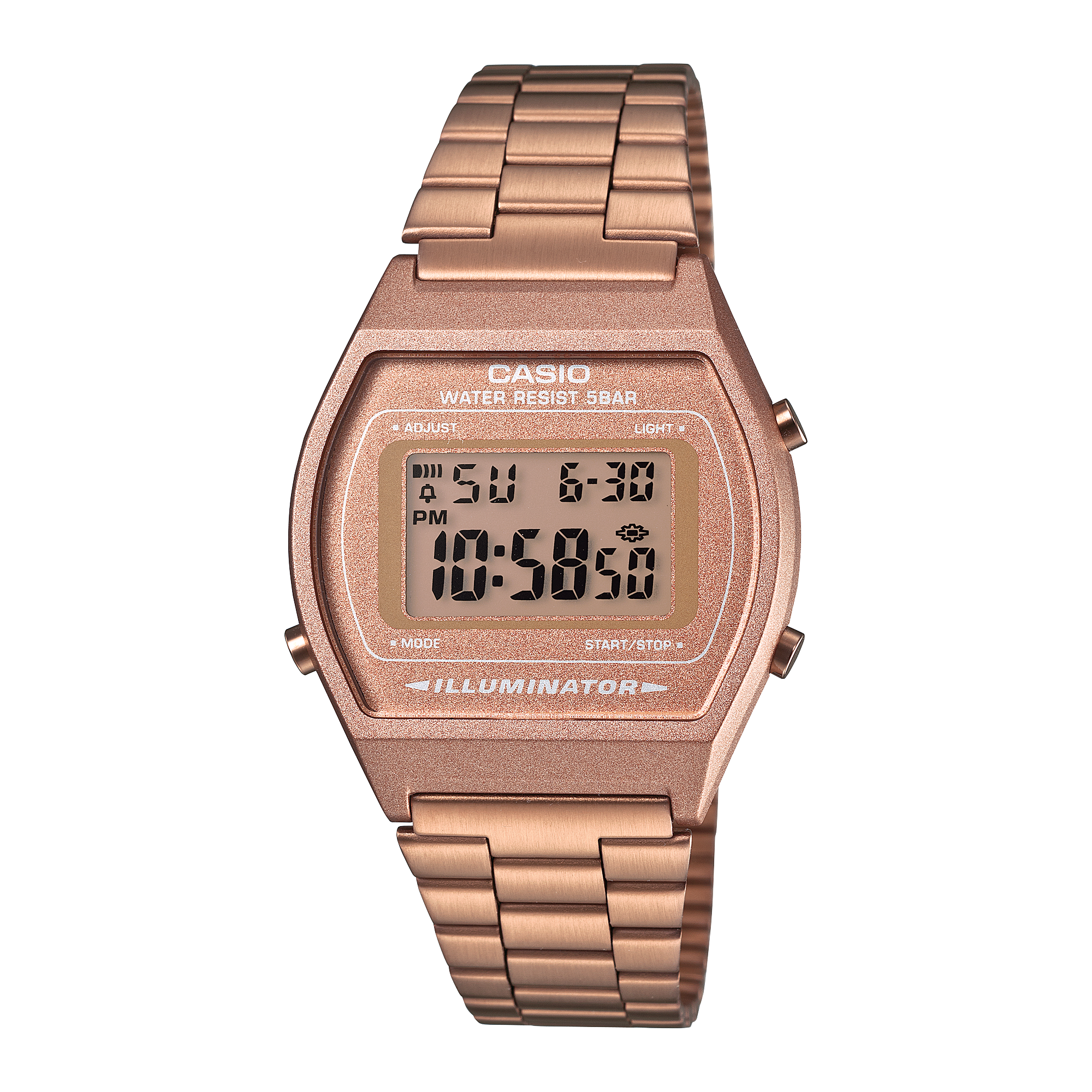 Casio D128 Classic Quartz Digital Watch with Rose-Gold Dial & Rose-Gold Stainless Steel Strap