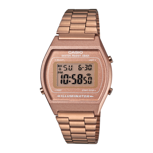 Casio D128 Classic Quartz Digital Watch with Rose-Gold Dial & Rose-Gold Stainless Steel Strap