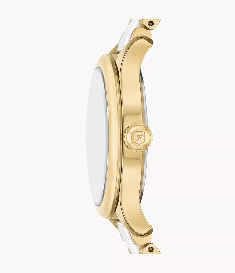 Fossil CE1131 Women Quartz White Dial Two-Tone Ceramic & Gold-Tone Stainless Steel Gilmore Watch