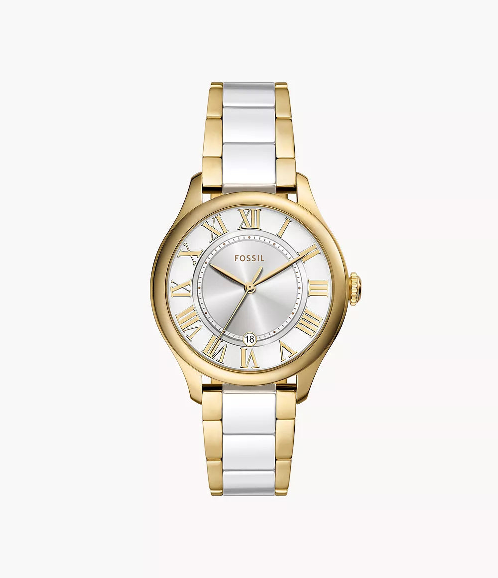 Fossil CE1131 Women Quartz White Dial Two-Tone Ceramic & Gold-Tone Stainless Steel Gilmore Watch