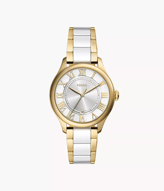 Fossil CE1131 Women Quartz White Dial Two-Tone Ceramic & Gold-Tone Stainless Steel Gilmore Watch
