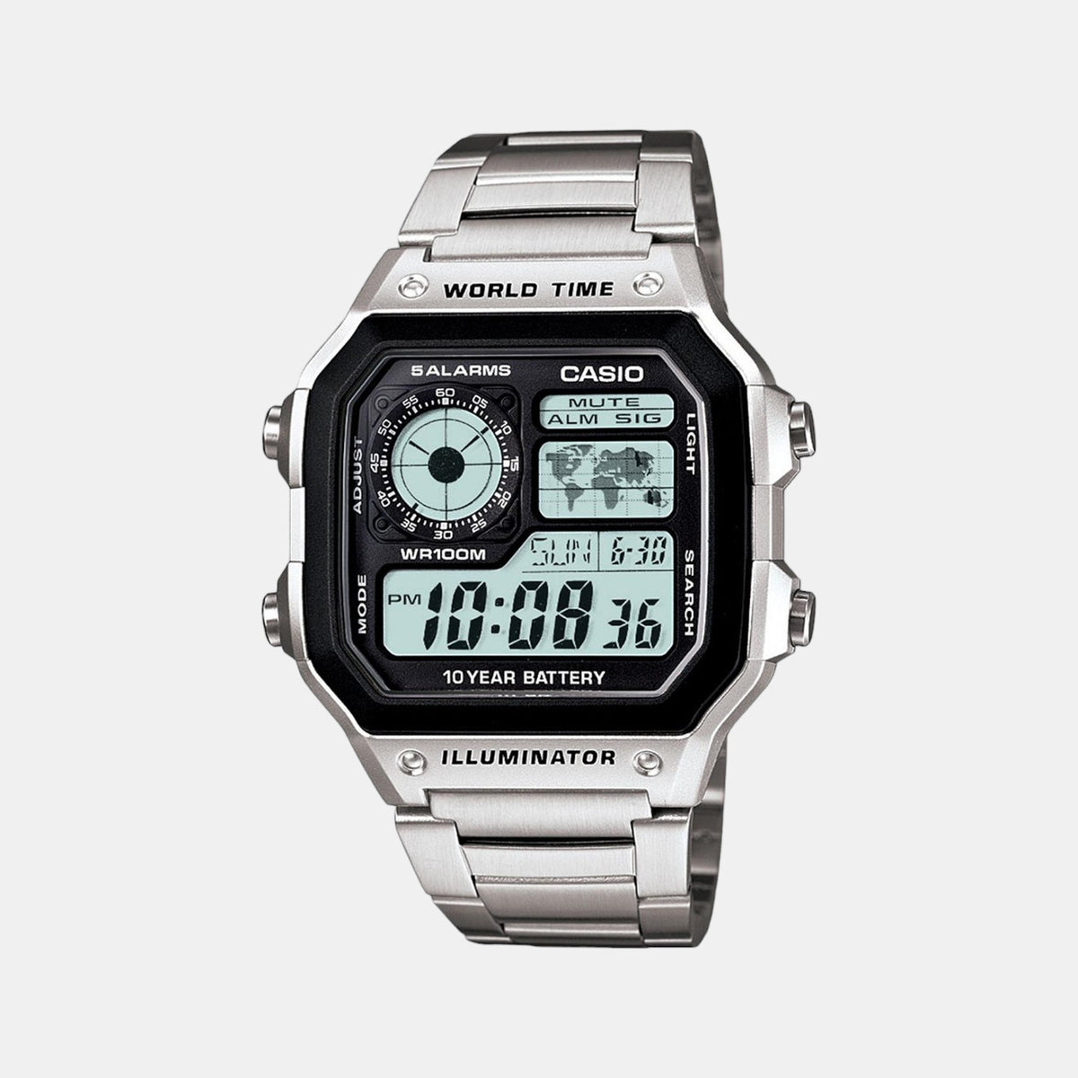 Casio D099 Digital Quartz Unisex Watch with Black Digital Dial, World Time