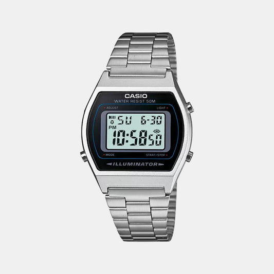 Casio D129 Vintage Quartz Digital Unisex Watch with Black Digital Display, Silver Stainless Steel Bracelet