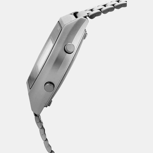 Casio D129 Vintage Quartz Digital Unisex Watch with Black Digital Display, Silver Stainless Steel Bracelet