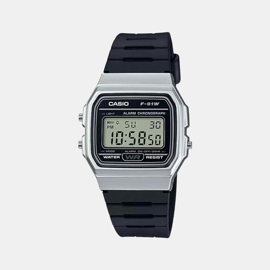 Casio D141 Unisex Quartz Digital Watch with Black Dial, Black Resin Strap