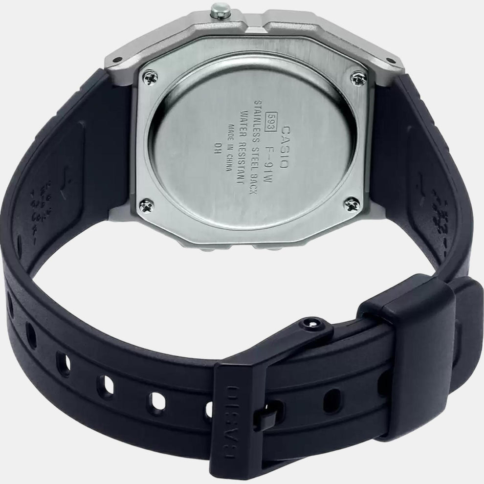 Casio D141 Unisex Quartz Digital Watch with Black Dial, Black Resin Strap