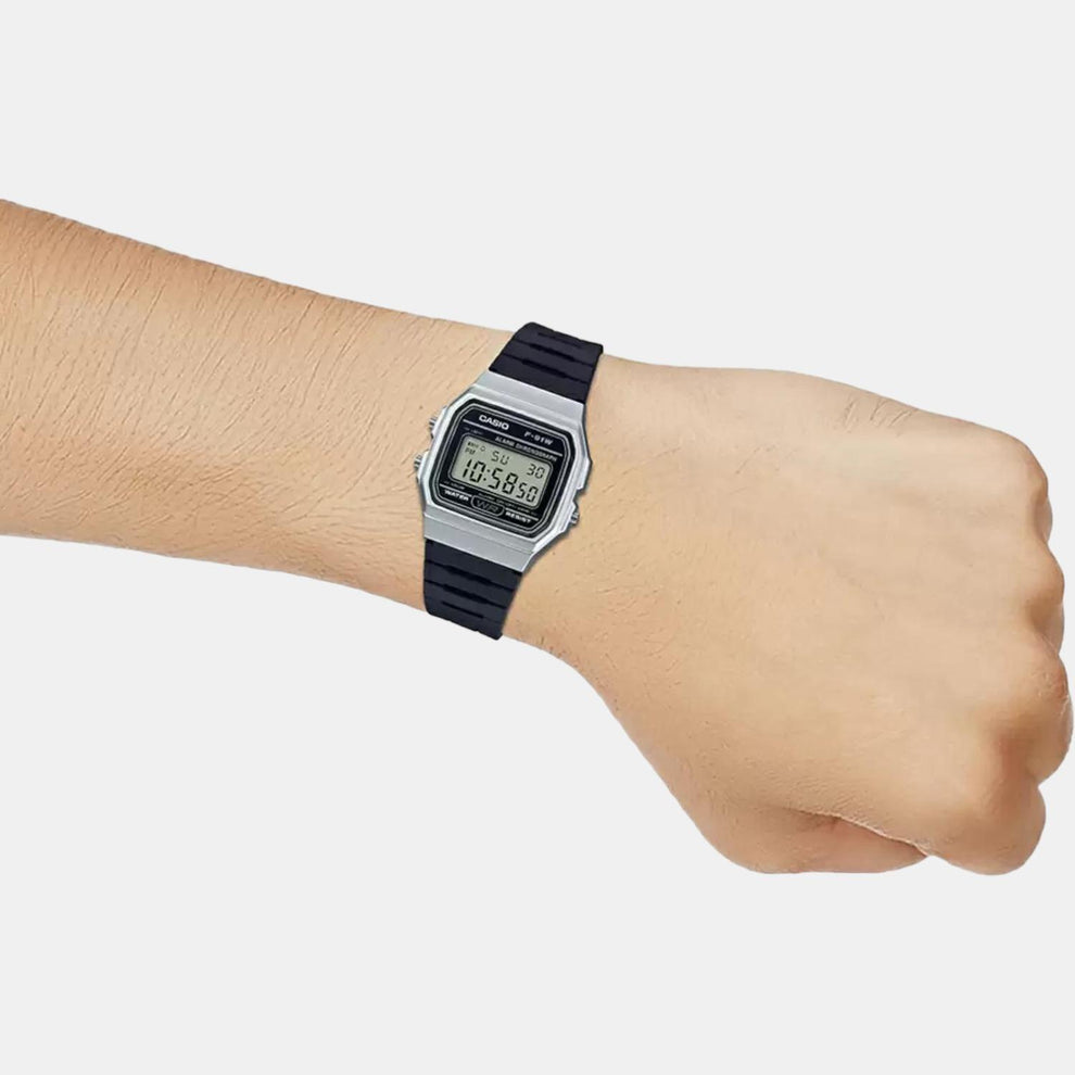 Casio D141 Unisex Quartz Digital Watch with Black Dial, Black Resin Strap