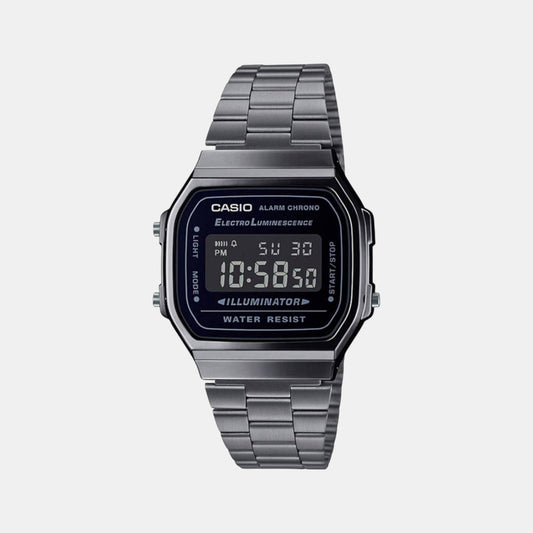 Casio D182 Vintage Digital Unisex Quartz Watch with Black Dial, Stainless Steel Bracelet