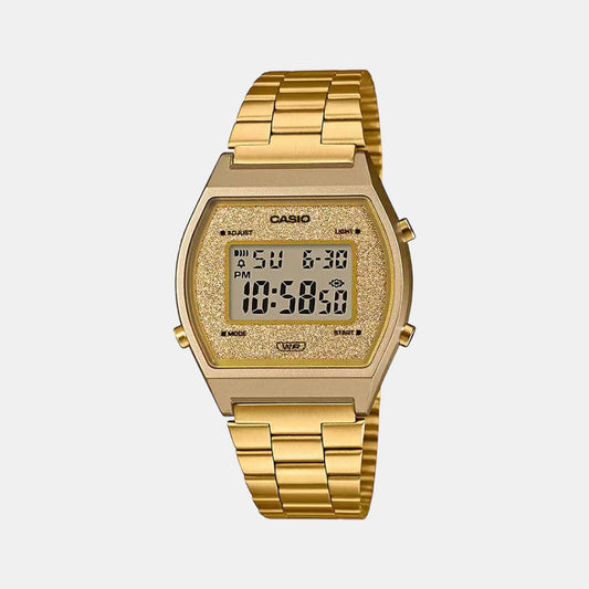 Casio D188 Vintage Unisex Quartz Digital Watch with Gold Dial, Gold Stainless Steel Strap