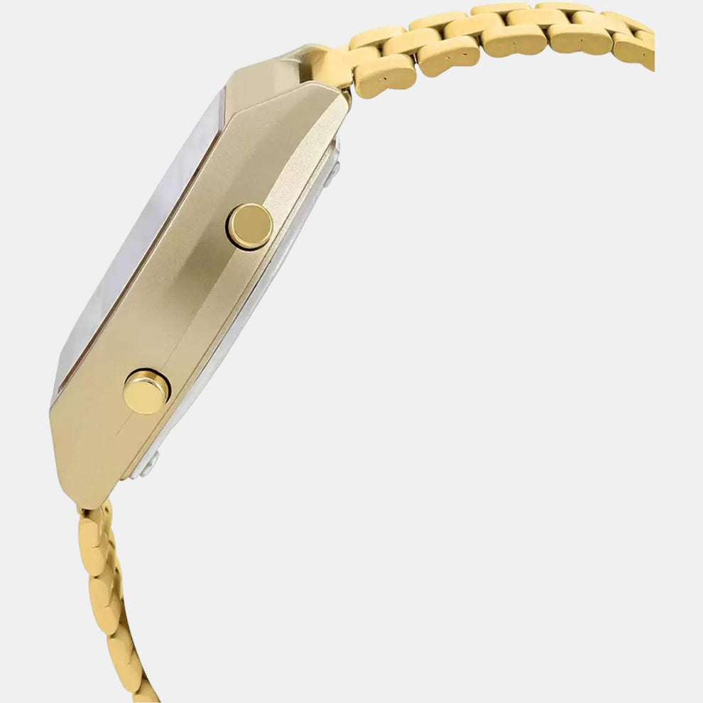 Casio D188 Vintage Unisex Quartz Digital Watch with Gold Dial, Gold Stainless Steel Strap
