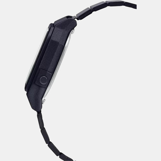 Casio D199 Vintage Unisex Digital Quartz Watch with Black Dial, Black Stainless Steel Strap