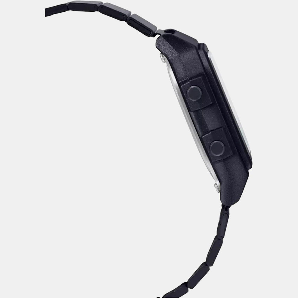Casio D199 Vintage Unisex Digital Quartz Watch with Black Dial, Black Stainless Steel Strap