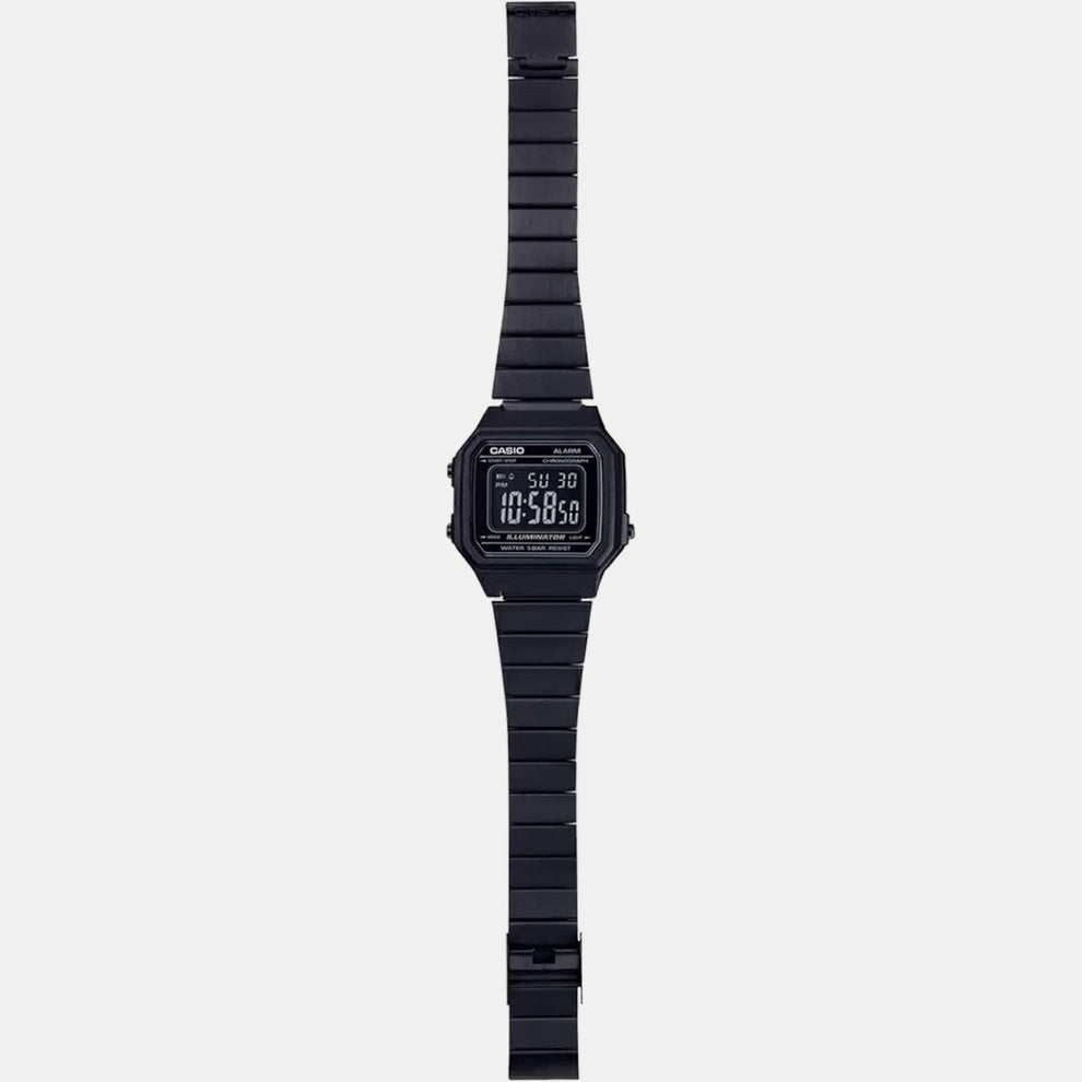 Casio D199 Vintage Unisex Digital Quartz Watch with Black Dial, Black Stainless Steel Strap