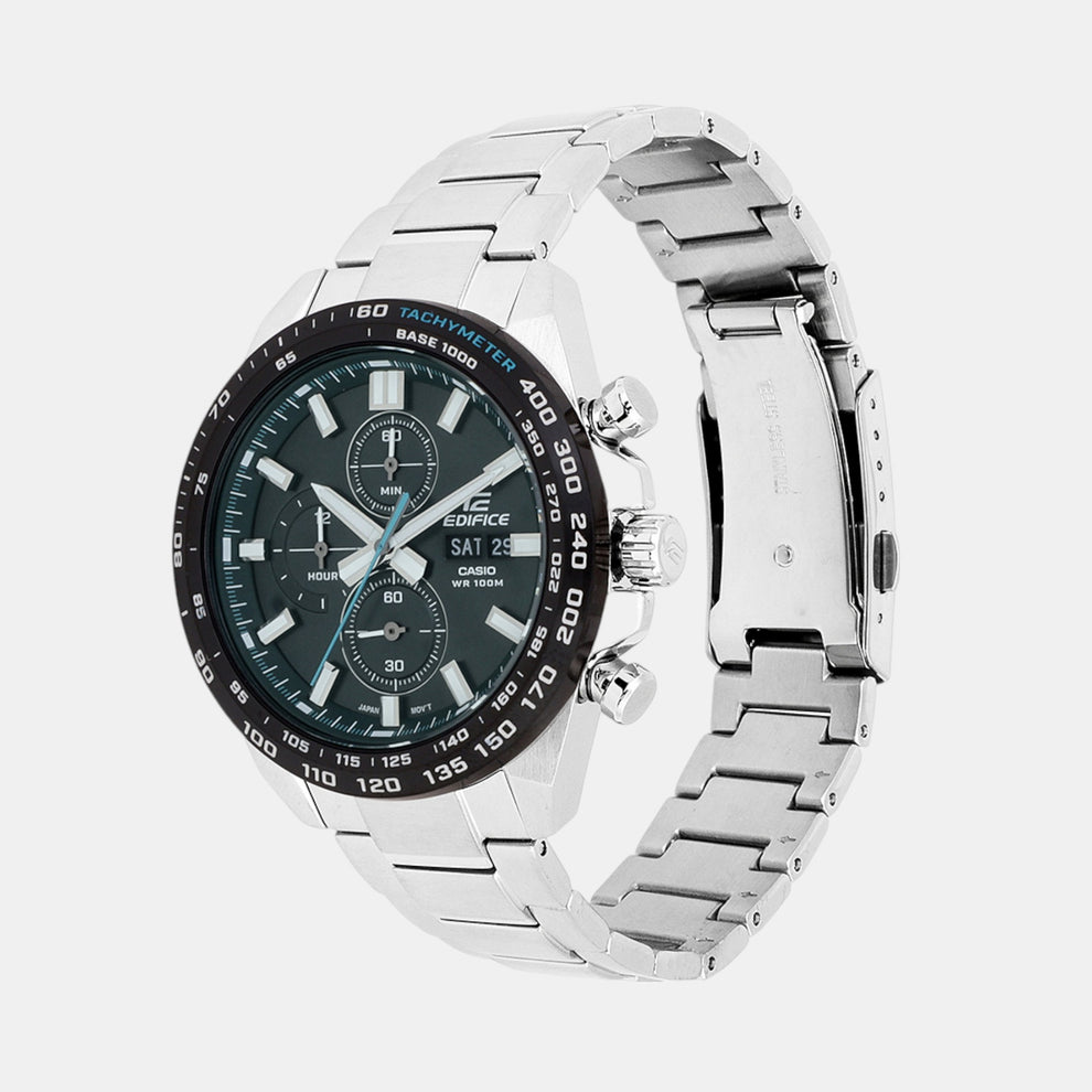 Casio ED595 Edifice Men’s Quartz Chronograph Watch with Green Dial & Silver Stainless Steel Strap