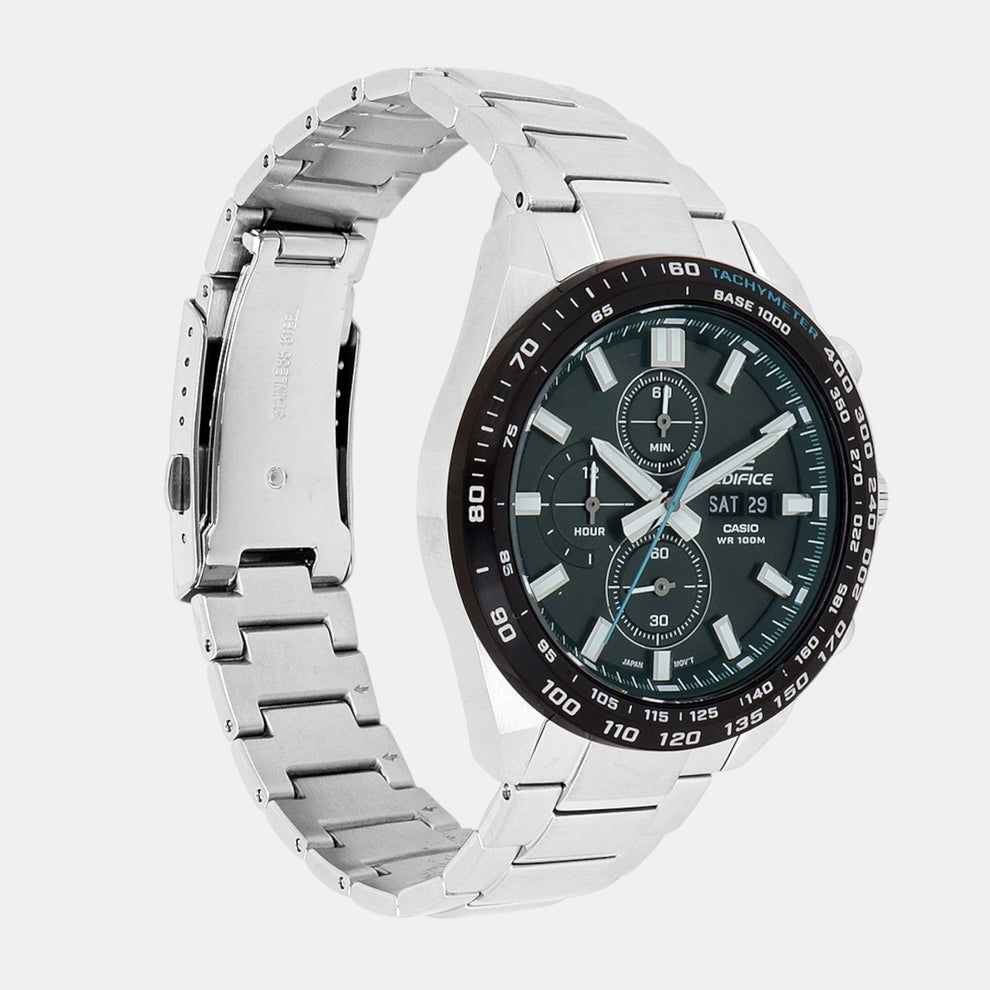 Casio ED595 Edifice Men’s Quartz Chronograph Watch with Green Dial & Silver Stainless Steel Strap