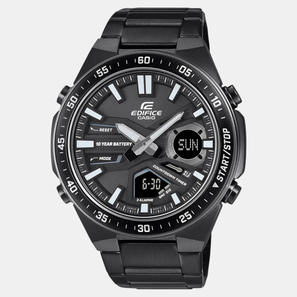 Casio ED601 Edifice Men’s Quartz Analog-Digital Watch with Black Dial & Black Stainless Steel Strap