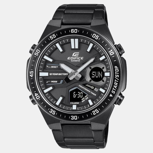 Casio ED601 Edifice Men’s Quartz Analog-Digital Watch with Black Dial & Black Stainless Steel Strap