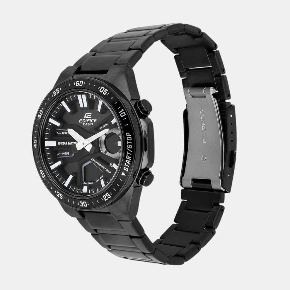 Casio ED601 Edifice Men’s Quartz Analog-Digital Watch with Black Dial & Black Stainless Steel Strap