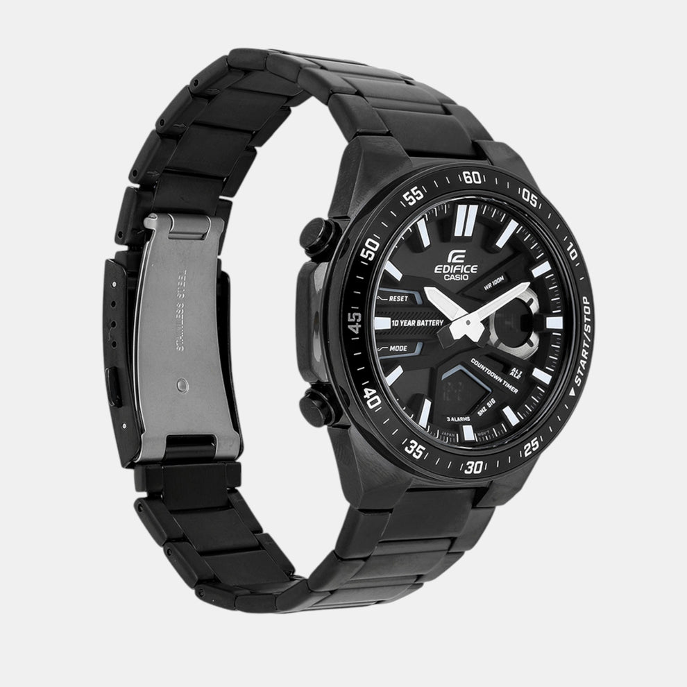 Casio ED601 Edifice Men’s Quartz Analog-Digital Watch with Black Dial & Black Stainless Steel Strap