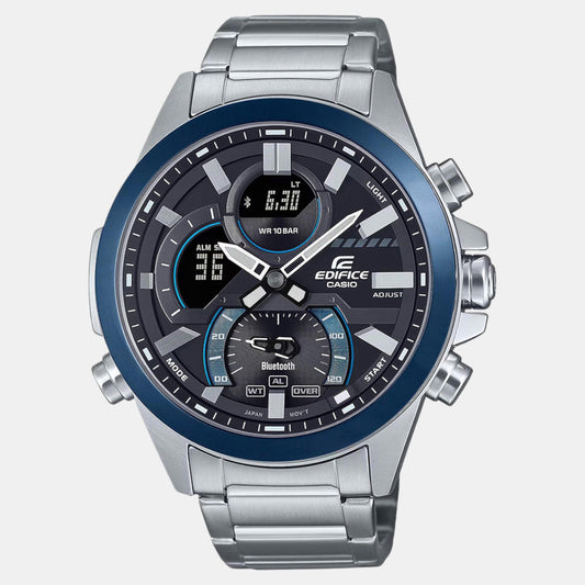 Casio ED606 Edifice Men’s Quartz Analog-Digital Watch with Black Dial, Silver Stainless Steel Strap