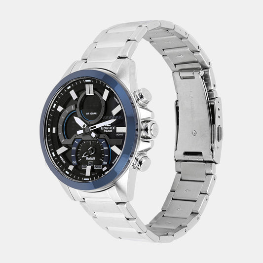 Casio ED606 Edifice Men’s Quartz Analog-Digital Watch with Black Dial, Silver Stainless Steel Strap