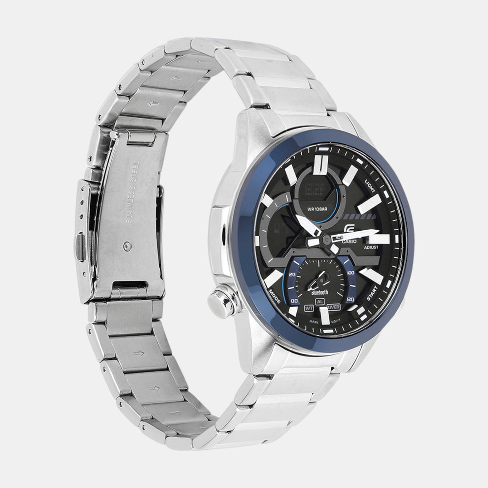 Casio ED606 Edifice Men’s Quartz Analog-Digital Watch with Black Dial, Silver Stainless Steel Strap